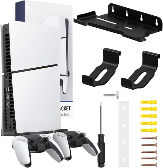 Wall Mount for 5 Slim Disc and Digital Edition, Wall Mount with 2 Removable Controller Holder, Upgraded Floating Wall Mount with Screw Fixing