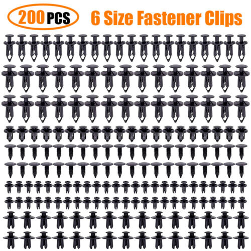 200 Pcs Push Bumper Fastener Rivet Clips with 6 Size Auto Body Retainer Clips