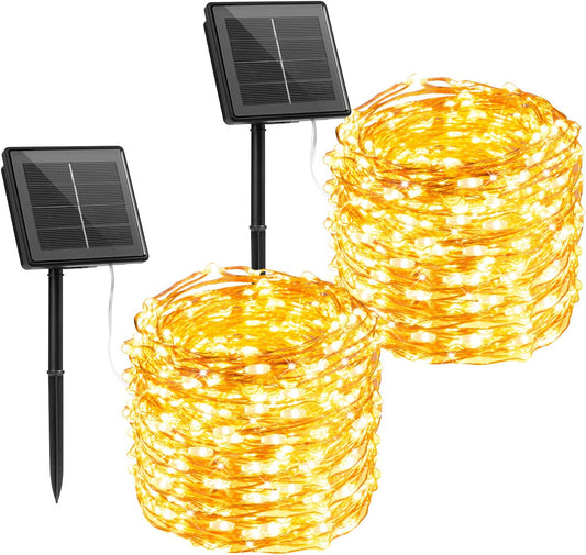 Solar String Lights 2 Pack 66Feet 200 Led Solar Powered Fairy Lights with 8 Modes Waterproof Decoration for Patio Yard Trees
