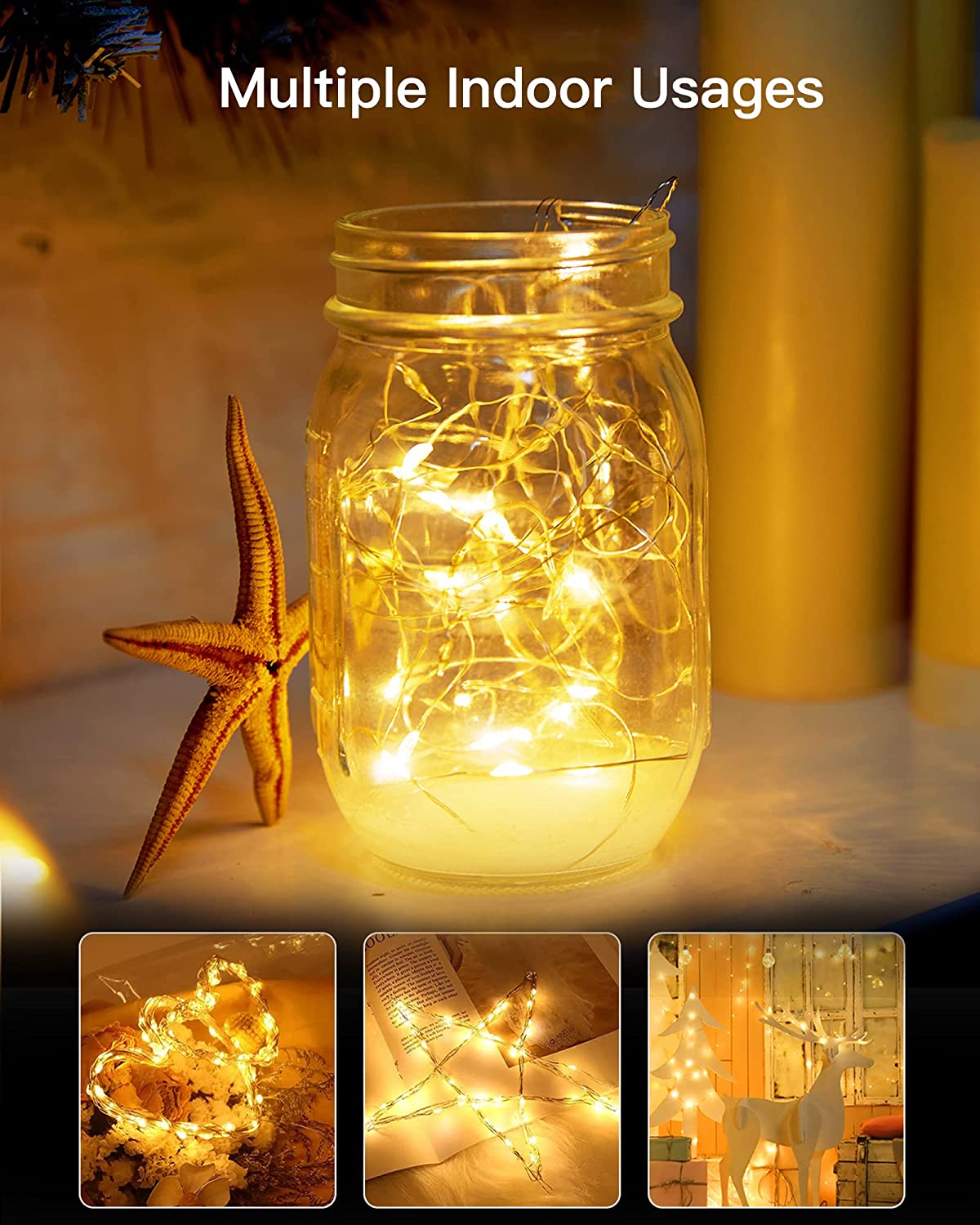 Solar String Lights 2 Pack 66Feet 200 Led Solar Powered Fairy Lights with 8 Modes Waterproof Decoration for Patio Yard Trees