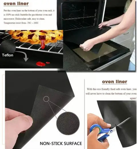 2 Pack Large Non-Stick Reusable Oven Bottom Liners for Gas & Electric Oven - Black