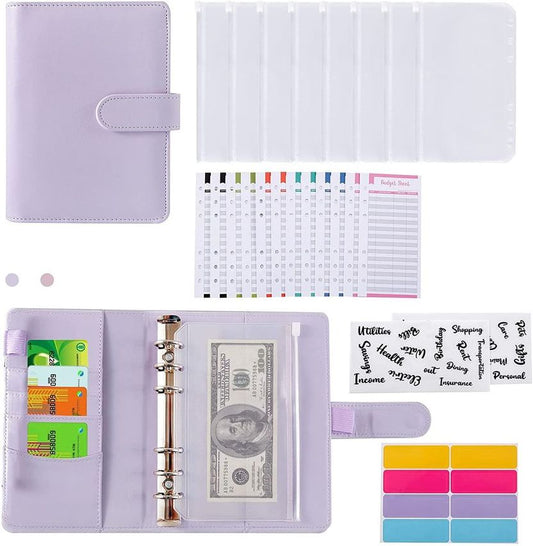 A6 Budget Binder with Zipper Envelopes – Money Organizer for Cash Budgeting, Purple