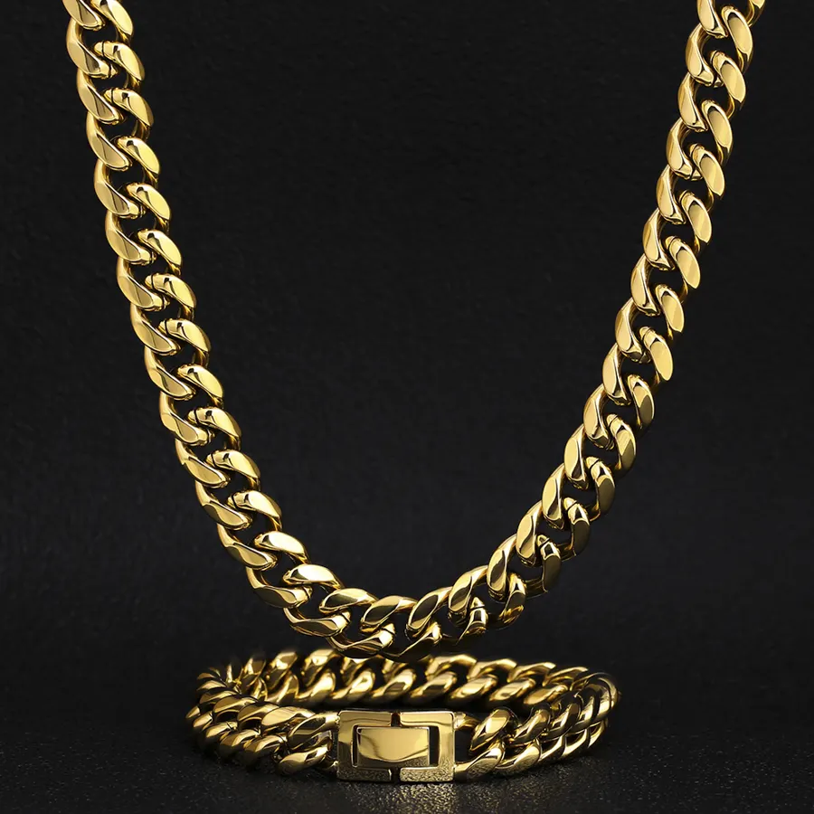 12mm 18K Gold Plated Cuban Link Chain – 20” Stainless Steel