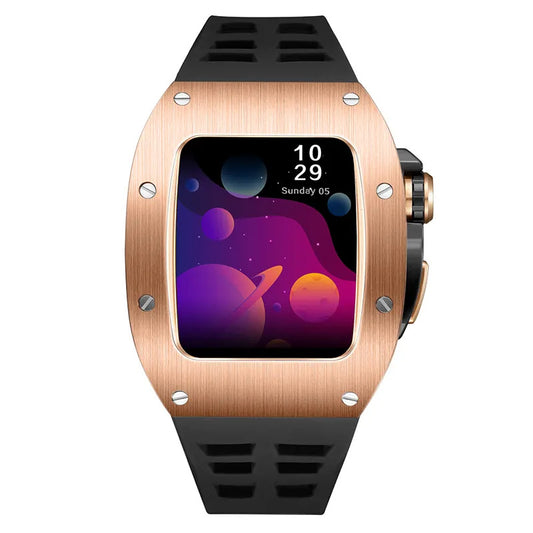 🖤 Gold & Black Luxury Silicone Band + Protective Case (45mm) for Apple Watch Series 7/8