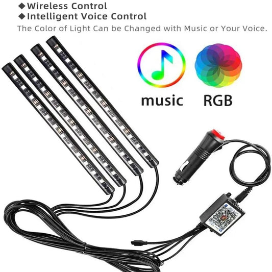 Car LED Interior Lights with Music Sync – 72 RGB LEDs, Bluetooth & Remote Control, USB Ambient Light Strips for Cars, Trucks, SUVs, Motorcycles