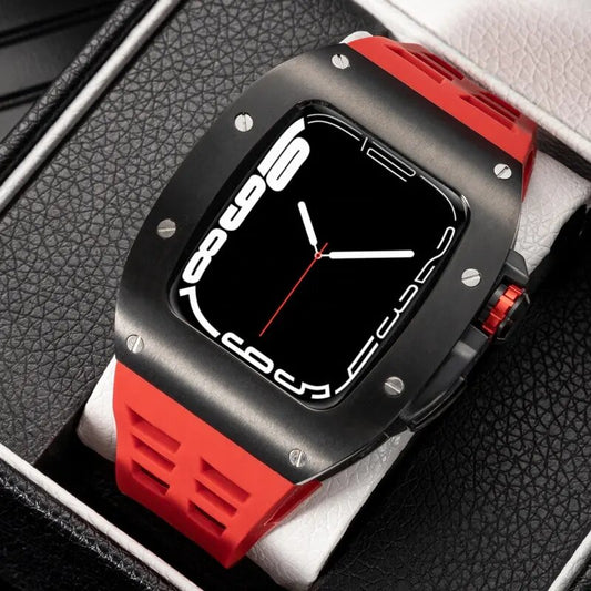 ❤️ Red 45mm Luxury Silicone Strap & Case for Apple Watch Series 7/8