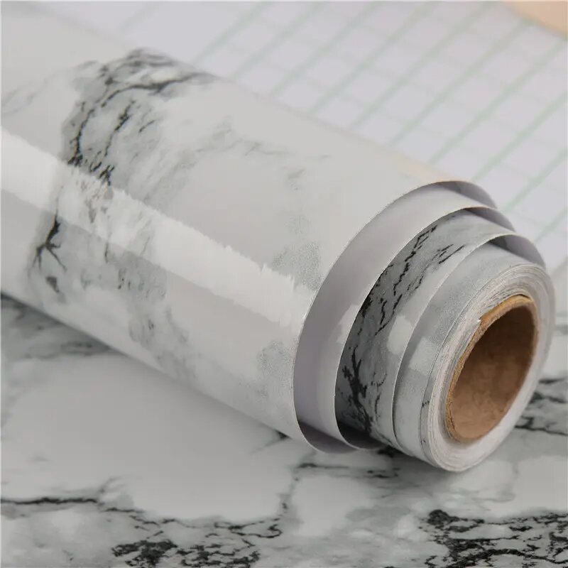 Marble Countertop Paper Granite Gray/White Wallpaper Glossy Peel and Stick Adhesive 16"x120"