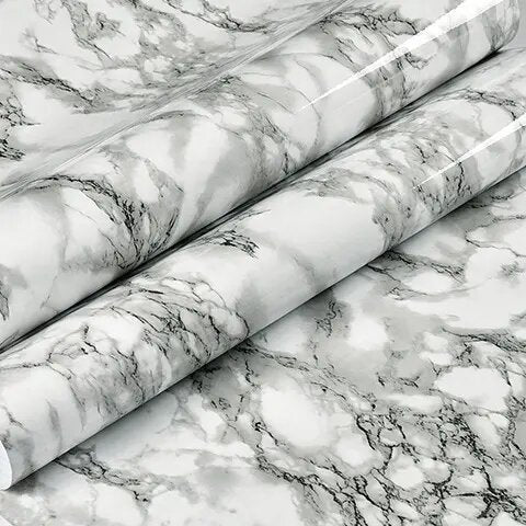 Marble Countertop Paper Granite Gray/White Wallpaper Glossy Peel and Stick Adhesive 16"x120"