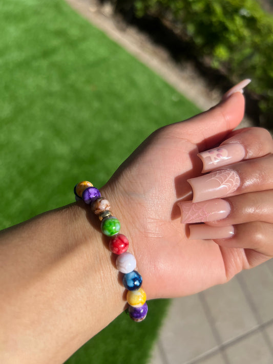 🌈 Rainbow Natural Agate Stone Bracelet – Healing Crystal Jewelry