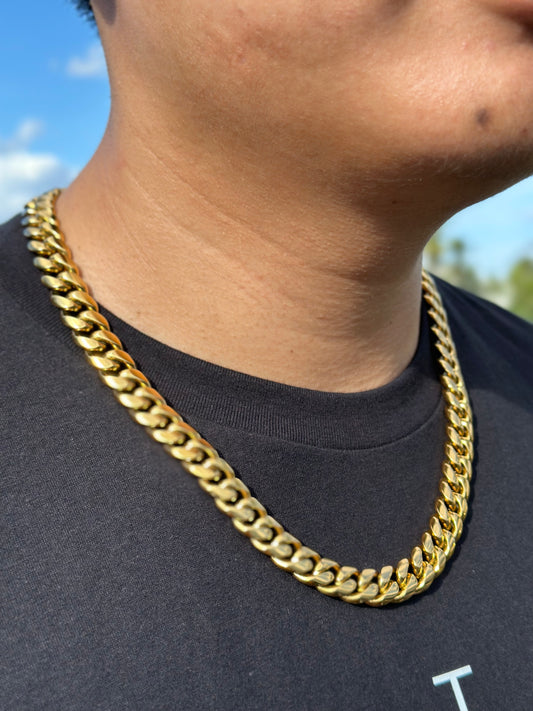 12mm 18K Gold Plated Cuban Link Chain – 22” Stainless Steel Necklace