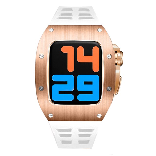 45mm Gold & White Silicone Watch Band + Case for Apple Watch Series 7/8