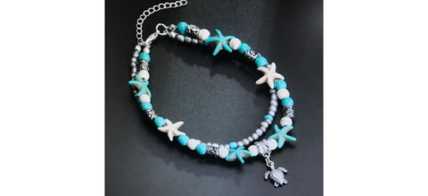 Boho Ankle Bracelet for Women – Sea Turtle & Starfish Charms, Beach Anklet Jewelry