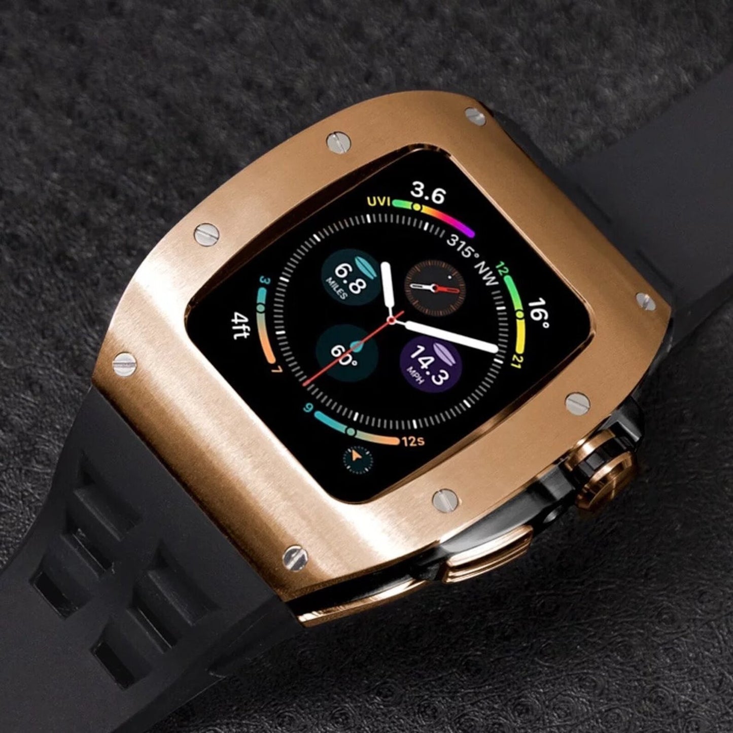 🖤 Gold & Black Luxury Silicone Band + Protective Case (45mm) for Apple Watch Series 7/8