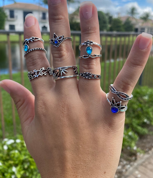 🦄 Vintage Water Drop Diamond Ring Set – 10 Pcs Unicorn-Inspired Jewelry 💍