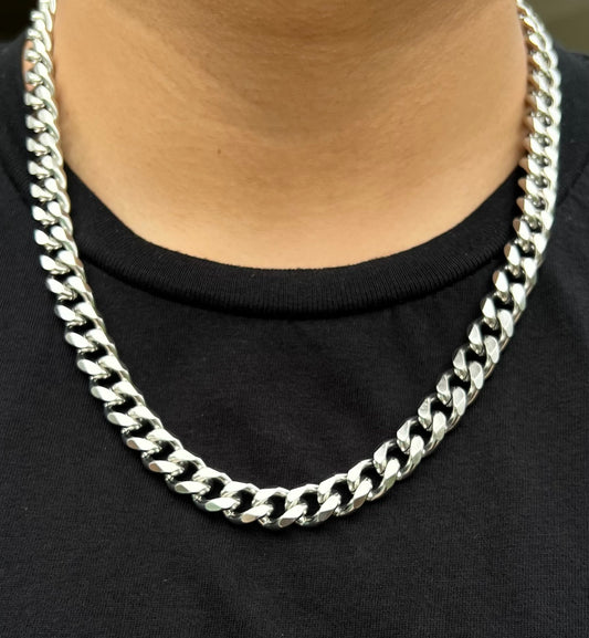 11mm Silver Curb Chain Necklace – 22" Stainless Steel Heavy Link for Men & Unisex Wear