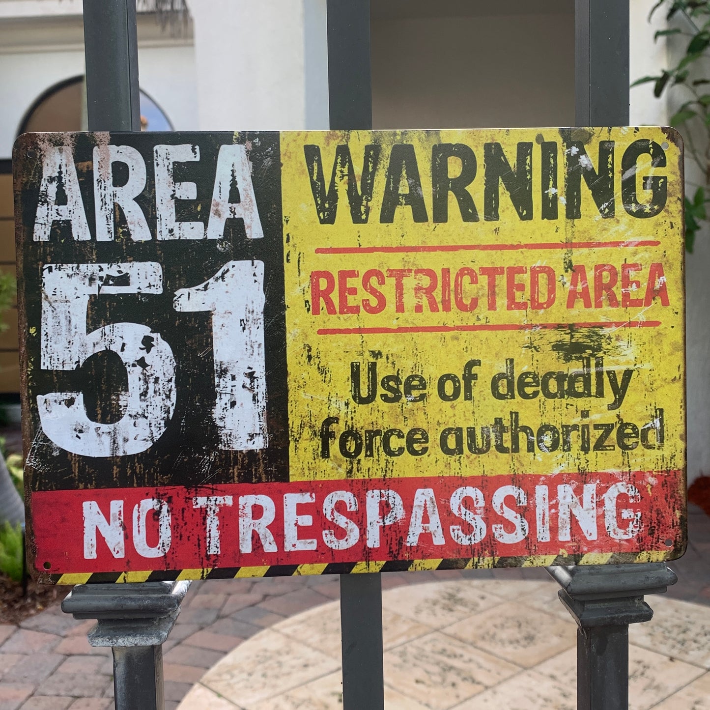 Area 51 Warning Restricted Area Use Deadly Force Authorized No Trespassing Retro Tin Sign - 8x12in