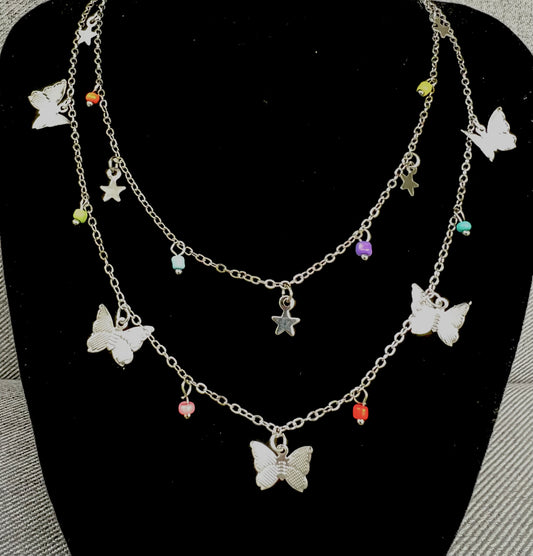 SwDouble-Layered Star & Butterfly Choker – Beaded Gold-Tone Alloy Necklace for Women & Girlseet Star Butterfly Beaded Alloy Layered Plating Alloy Choker 1 Piece