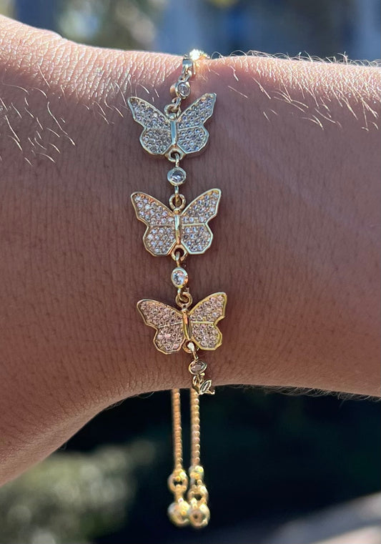 🦋 Korean Style Zircon Butterfly Bracelet – Geometric Titanium Steel Jewelry