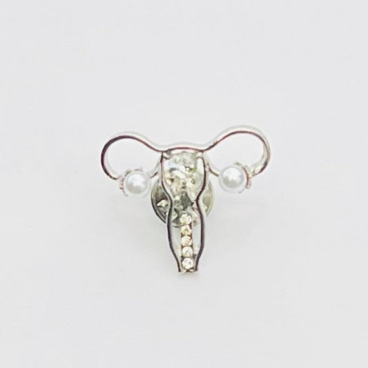 Uterus Shape Brooch – Human Body Inspired Alloy Pin with Gem Accents