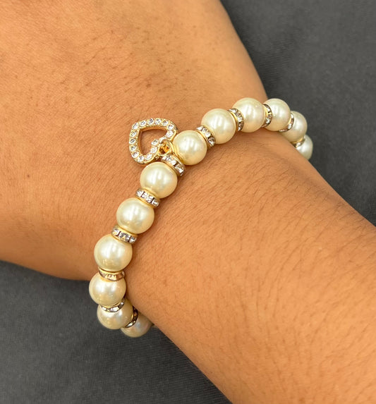 Fashion pearl alloy love pendant bracelet