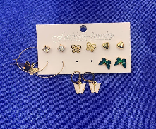 wholesale jewelry butterfly heart diamond earrings 6 pairs set