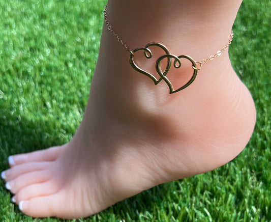 Double Heart Anklet – Simple Summer Jewelry for Beach & Travel, Gold / Silver