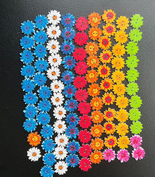 100Pcs Wood Daisy Buttons Painted Wooden Flower Buttons 5 Flower Buttons 25