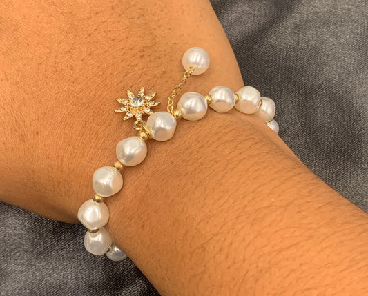 Simple Double Pearl Dream Catcher Pendant Crystal Bracelet