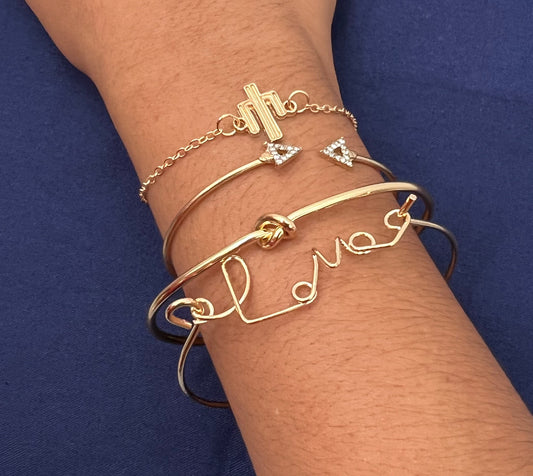 4-Piece Bracelet Set for Women – Love, Arrow, Cactus & Knotted Charm Accessories