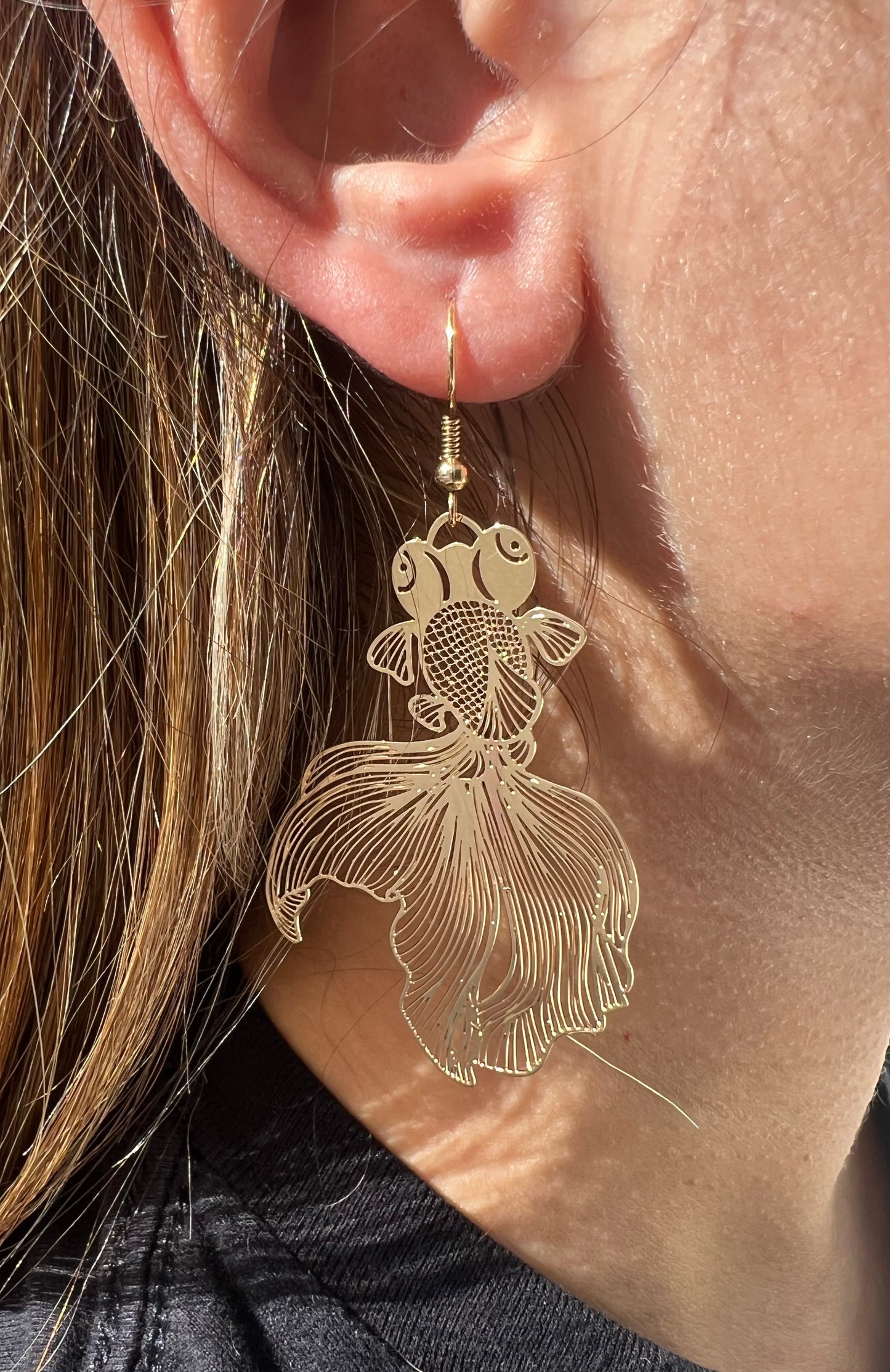 Fashion Simple Hollow Goldfish Earrings Painted  Style Long Ear Hooks Women Jewelry Gifts