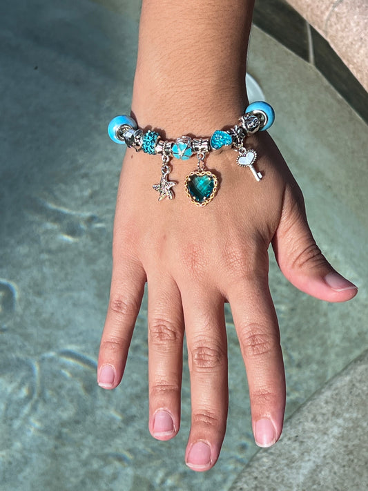 Blue Heart & Star Key Charm Bracelet – Stylish Gemstone Jewelry