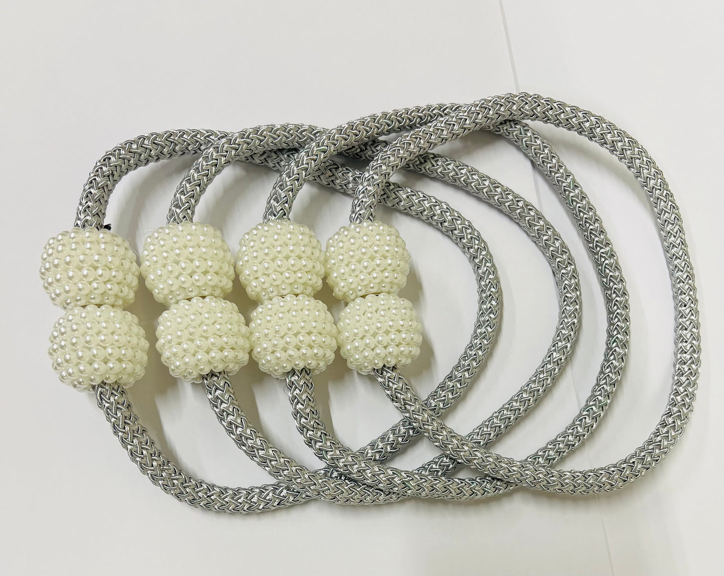 4-Pack Magnetic Curtain Tiebacks – Pearl Weave, No Drilling, 16"