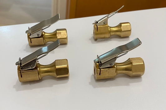 4 Pack, Heavy Duty Brass Air Chuck, Closed Flow Straight Tire Chuck with Lock-on Clip for Tire