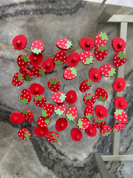 50pcs Red Strawberry Wooden Buttons Natural Color Clothing Sewing Buttons