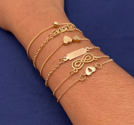 6-Piece Gold Plated Infinity Heart Bracelet Set – Layered Accessories for Women & Girls