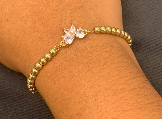 Gold Plated Adjustable Beaded Bow Bracelet – Micro-Set Zircon Charm