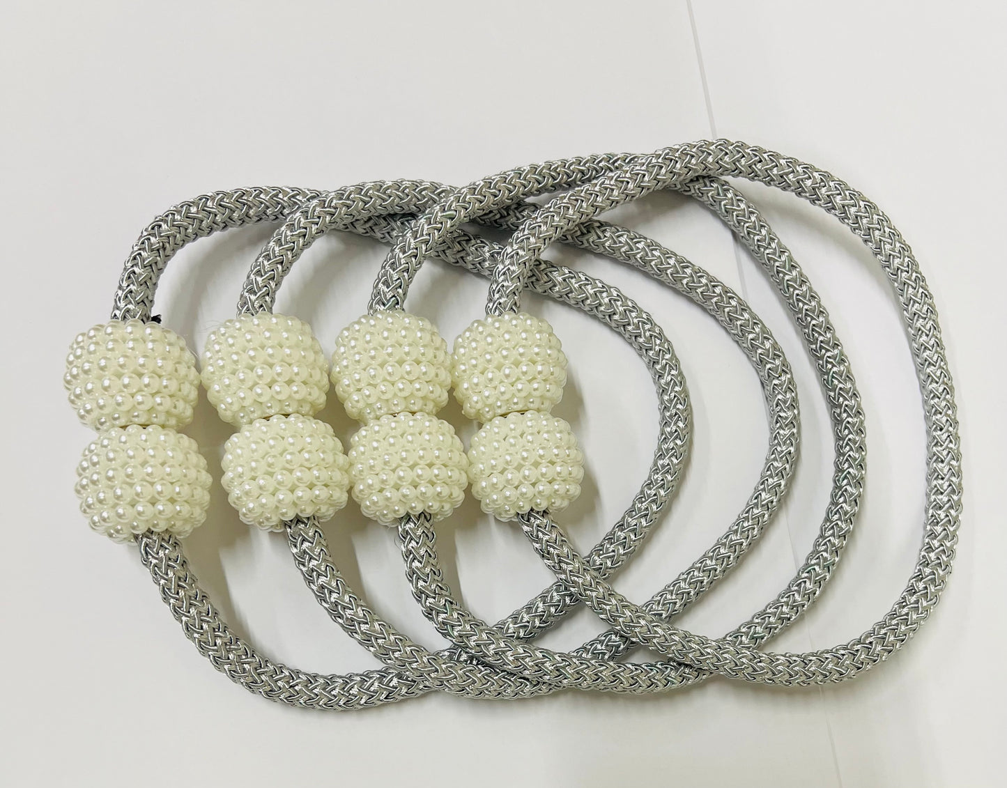 4-Pack Magnetic Curtain Tiebacks – Pearl Weave, No Drilling, 16"