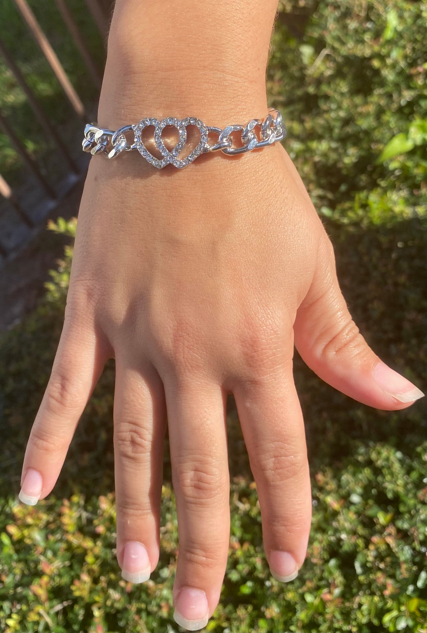 Double Heart Rhinestone Chain Bracelet for Women – Elegant Thick Link Design