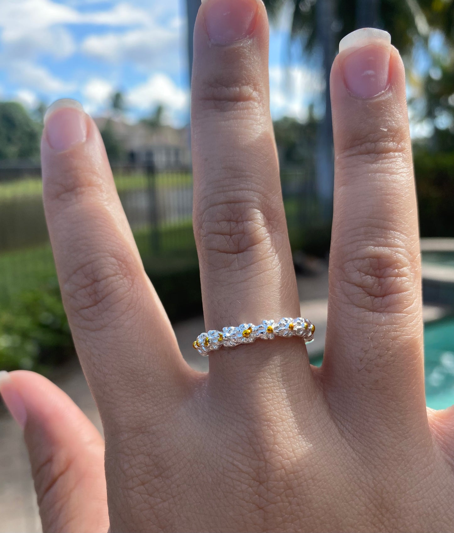 “I Think About You” Delicate Daisy Ring – Tiny Sunflower Floral Ring | Adjustable Gold-Plated Ring for Women