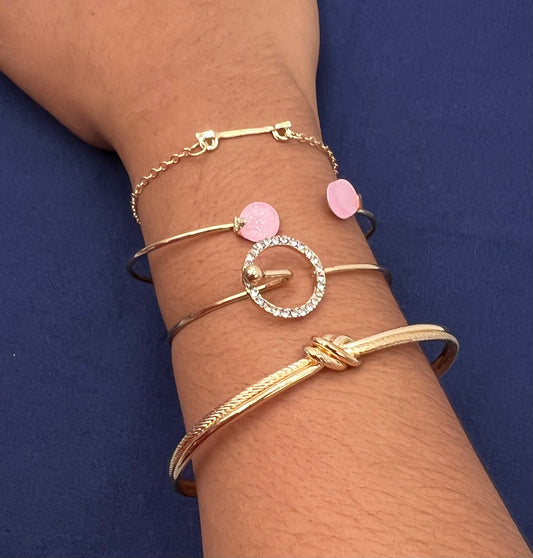 4-Piece Pink Knotted Bracelet Set for Women – Cute Adjustable Cord Accessories