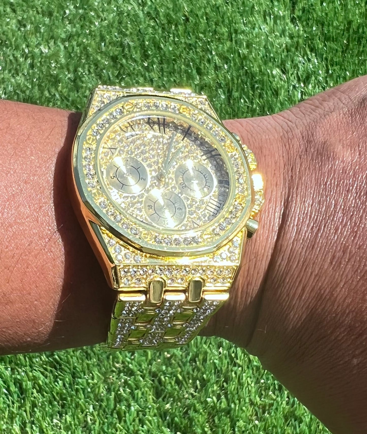 1pc Men GOLD Triple Dial Quartz Watch