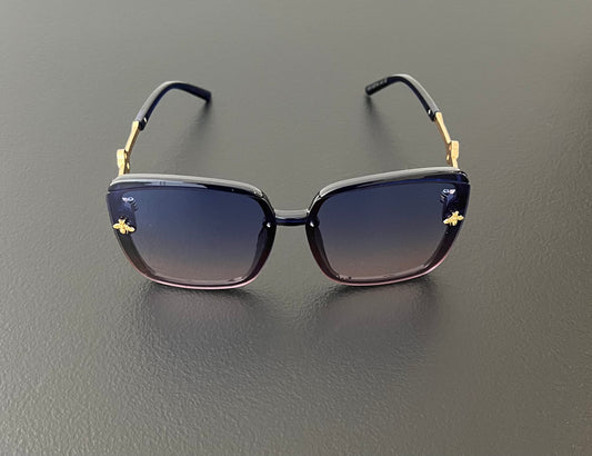 NEW Trend Gradient Photochromic Bee Square Metal New Fashion Retro Sunglasses - Blue