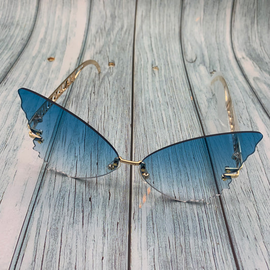 Women’s Butterfly Rhinestone Sunglasses – Frameless UV400 Glam Shades with Gold Metal Frame