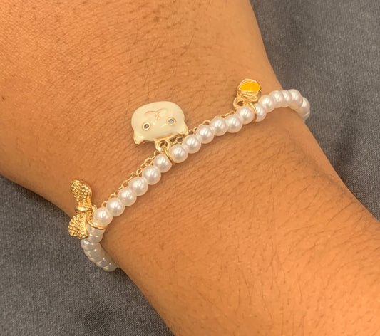 Simple Double Pearl Dream Catcher Pendant Crystal Bracelet
