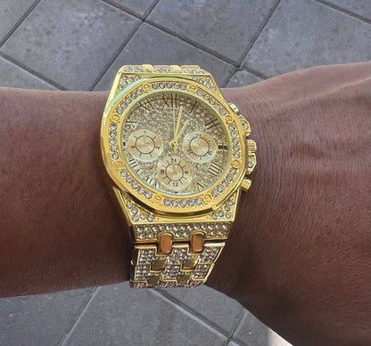 1pc Men GOLD Triple Dial Quartz Watch