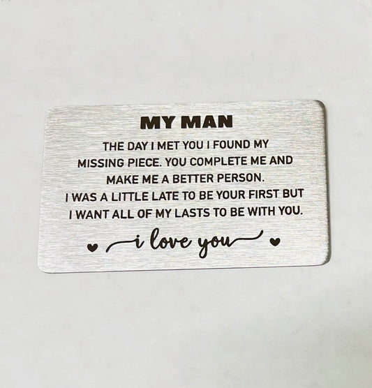 ♥ My Man Wallet Insert Card Anniversary Gifts, Love Note, Deployment Birthday Gift ♥