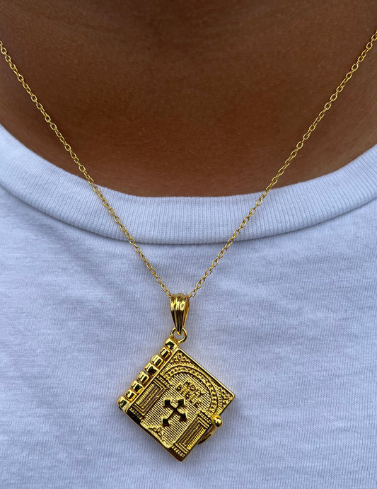 Holy Bible Book Pendant Necklace - Religious Prayer Christian Scripture