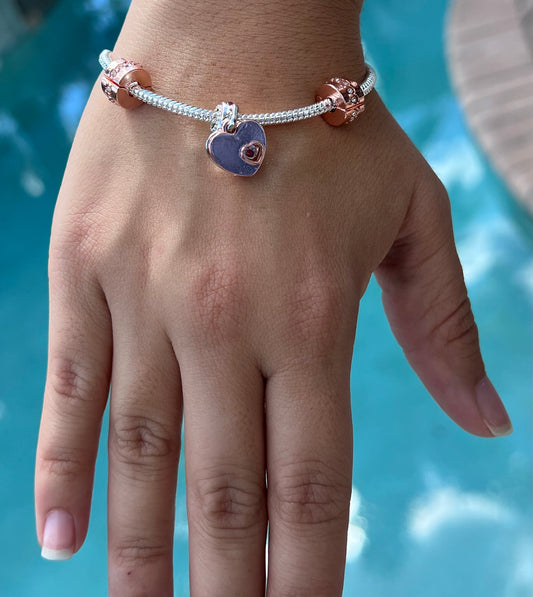Rhinestone Pink & Purple Heart Charm Bracelet – Perfect Birthday Gift 🎁