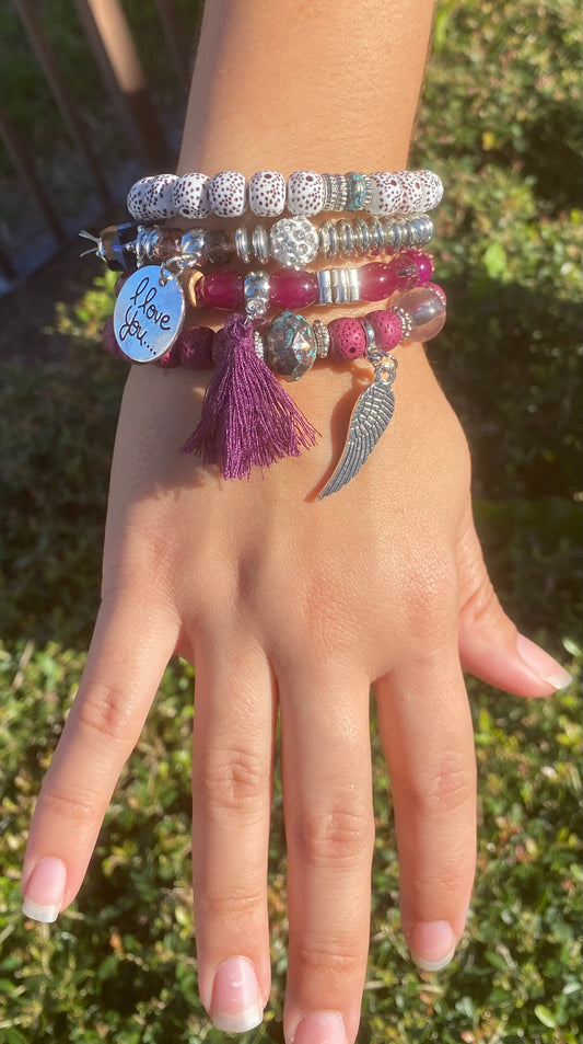 fashion concise and versatile disc love wings tassel personality bead temperament multi-layer bracelet