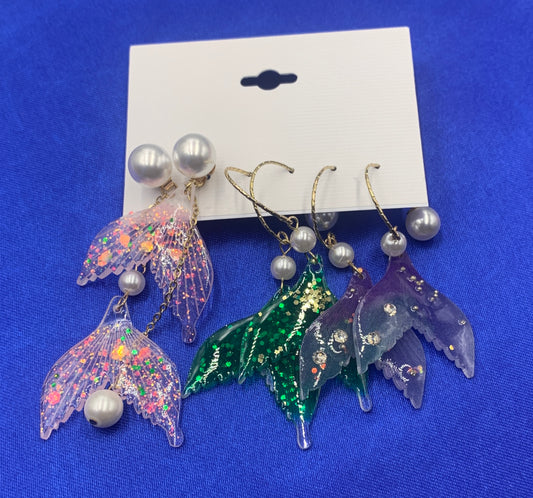 Sweet Fish Tail Imitation Pearl Resin Asymmetrical Drop Earrings